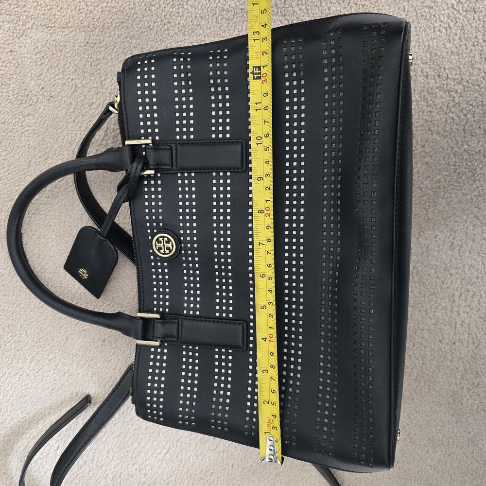 Tory Burch Black Perforated Leather Tote - Picture 9 of 11